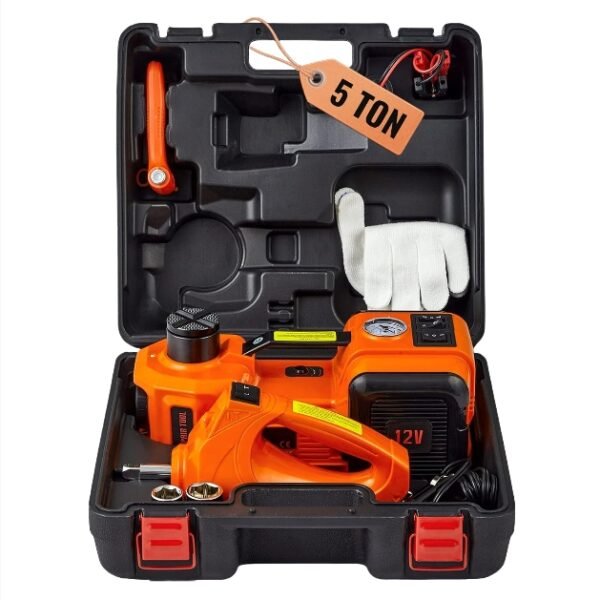5 Ton Electric Hydraulic Car Jack 3-in-1 with Inflatable Pump, LED Light & Electric Impact Wrench, Portable Hard Case for SUV MPV Truck Sedan