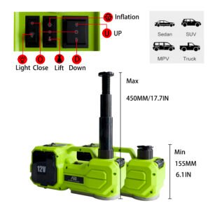 尺寸 12V 5T Electric Car Jack with Air Inflator & 90° Adjustable LED Light | All-in-One Hydraulic Jack for Tire Change