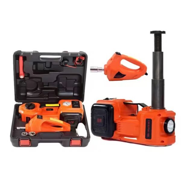 5 Ton Electric Hydraulic Car Jack 3-in-1 with Inflatable Pump & LED Light, Available with Electric Impact Wrench, Portable Hard Case for SUV MPV Truck