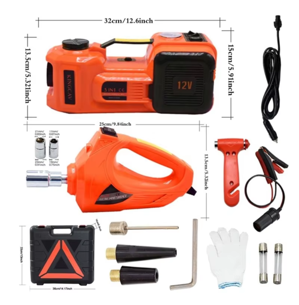 5 Ton Electric Hydraulic Car Jack 3-in-1 with Inflatable Pump & LED Light, Available with Electric Impact Wrench, Portable Hard Case for SUV MPV Truck