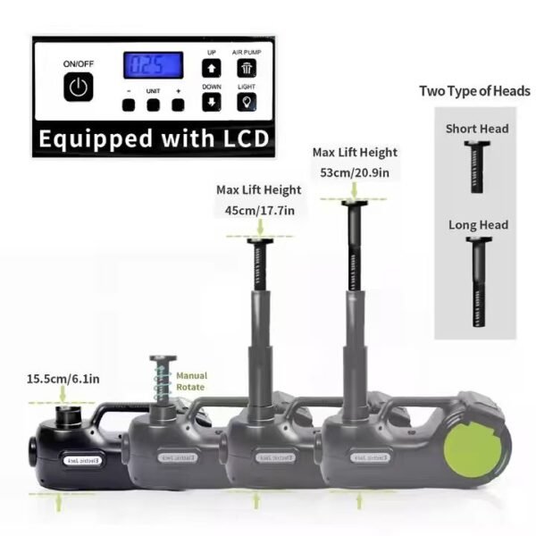 Electric Hydraulic Jack Lift ,5 Ton,with Digital Display, LED Light, Inflatable Pump & Electric Impact Wrench, Black Green, Portable Garage Repair Tool for SUV MPV Sedan Truck, Hard Case Packaging