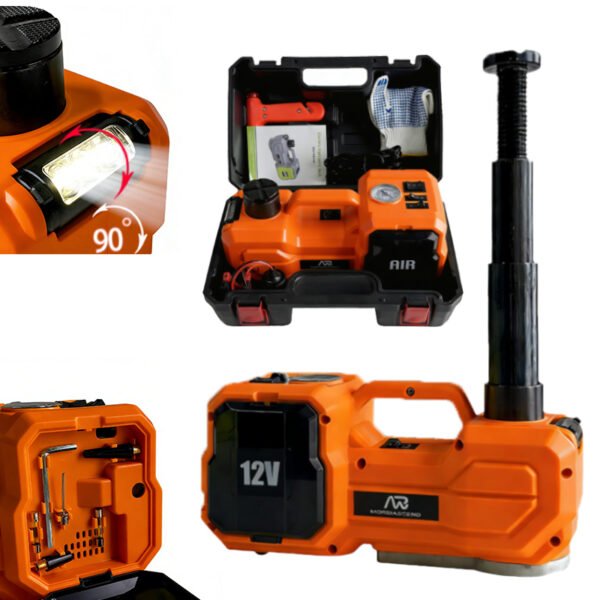 Electric Jack Kit,Orange 5 Ton 12V Portable Electric Jack Kit | All-in-One Tire Inflator & 90° Rotatable Work Light